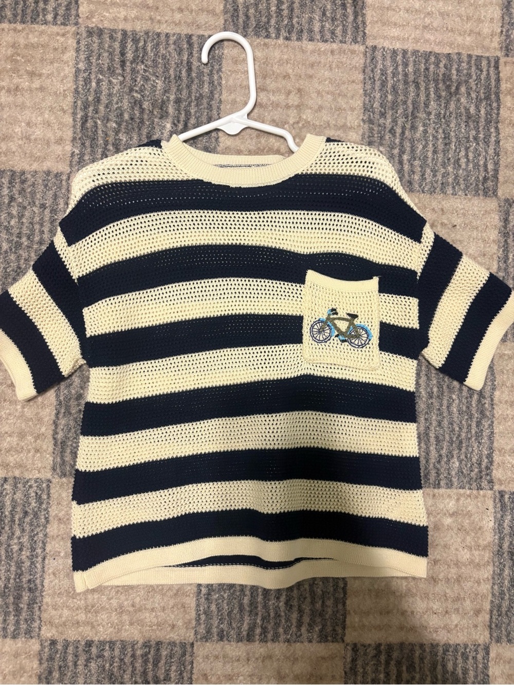 Kids Striped Knit Top with Bicycle Pocket - Cream & Black